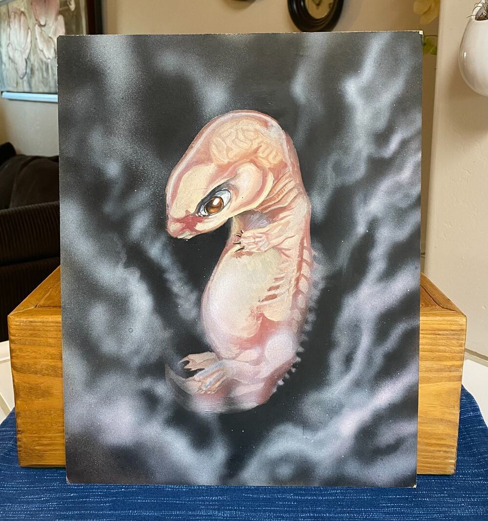 Vintage 1983 Shain Erin Davis Painting 14x11 Embryo Horror Art